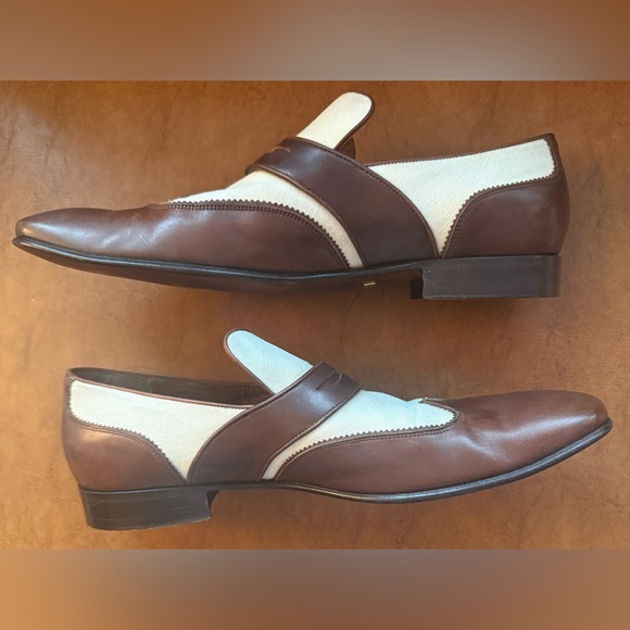 Gucci Men’s Brown & Ivory Leather Web Accent Loafers Size 9.5 — Authentic VGC - Picture 6 of 13